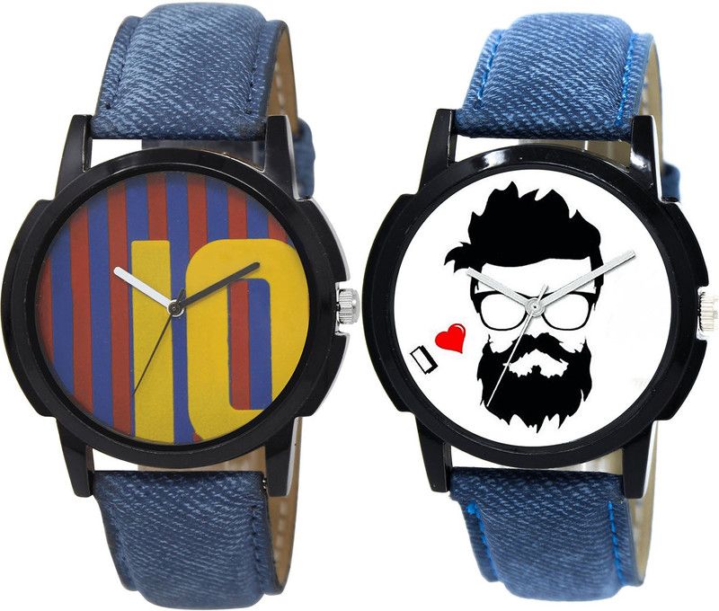 combo watch Analog Watch - For Girls New Chronograph Messi Football And Beard Style Analogue Blue Color Boys And Men Watch - BL46.10-B12 (Combo Of 2 )