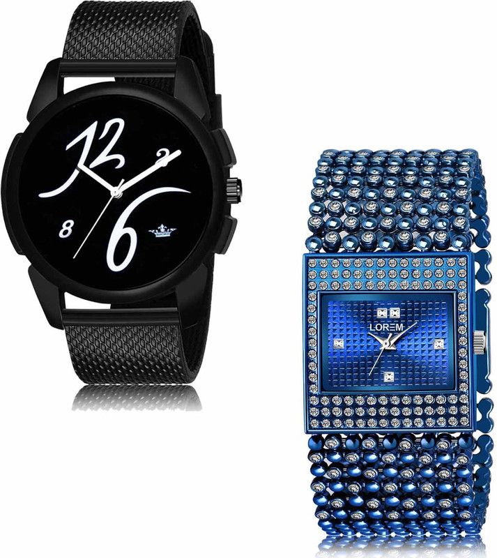 Analog Watch - For Men & Women LR Women LR61-LR290 Black-Blue Professional Look-Square Braclet Combo of 2