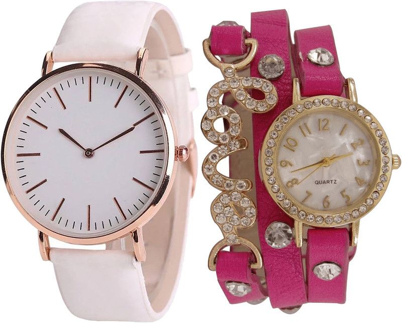 combo watch Analog Watch - For Girls Treading Formal Analogue White And Pink Color Girls And Women Watch - G193-G204 (Combo Of 2 )