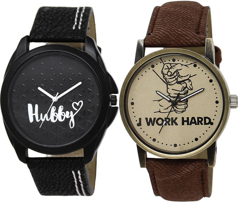 combo watch Analog Watch - For Girls Contemporary Casual Hubby And I Work Hard Analogue Black And Brown Color Boys And Men Watch - BL46.31-BL46.29 (Combo Of 2 )
