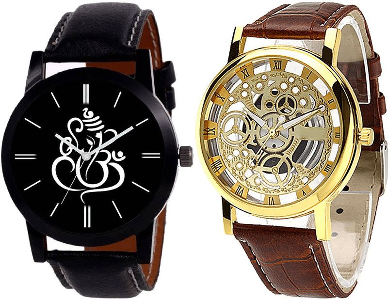 combo watch Analog Watch - For Girls New Exclusive Ganpati And Open Analogue Black And Brown Color Boys And Men Watch - B27-B45 (Combo Of 2 )