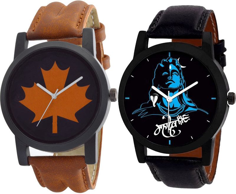 combo watch Analog Watch - For Girls New Rich Mahadev Analogue Brown And Black Color Boys And Men Watch - B34-B23 (Combo Of 2 )