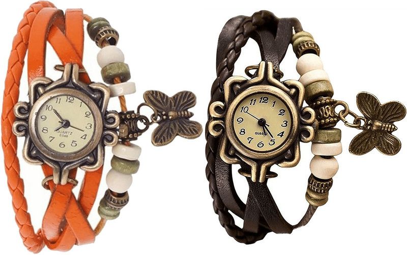 combo watch Analog Watch - For Girls Brand New High Quality Butterfly Analogue Orange And Brown Color Girls And Women Watch - G62-G61 (Combo Of 2 )