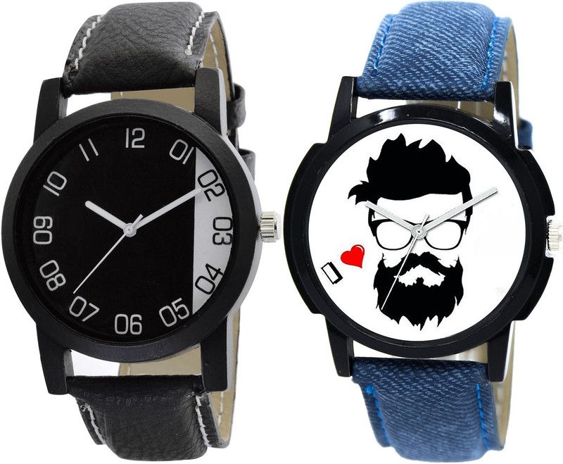 combo watch Analog Watch - For Girls Treading Professional Beard Style Analogue Black And Blue Color Boys And Men Watch - B38-B12 (Combo Of 2 )
