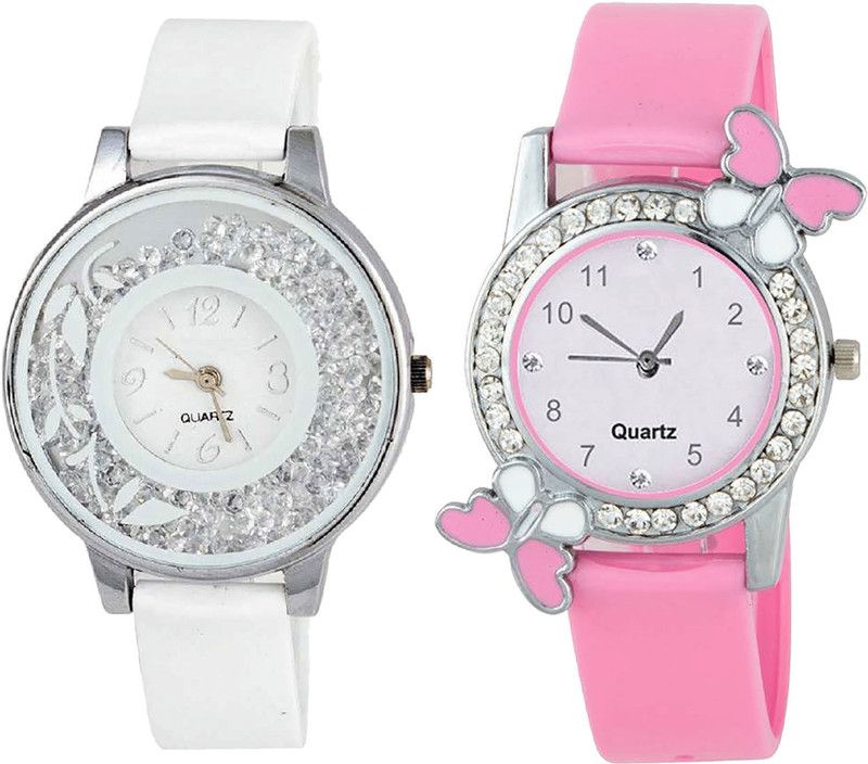 combo watch Analog Watch - For Girls Modern Style Flower And Butterfly Analogue White And Pink Color Girls And Women Watch - G90-G99 (Combo Of 2 )
