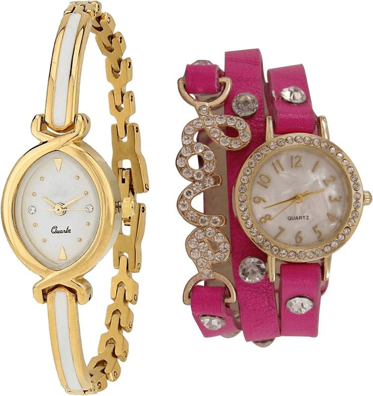 combo watch Analog Watch - For Girls Brand New Style Analogue Gold And Pink Color Girls And Women Watch - G123-G204 (Combo Of 2 )
