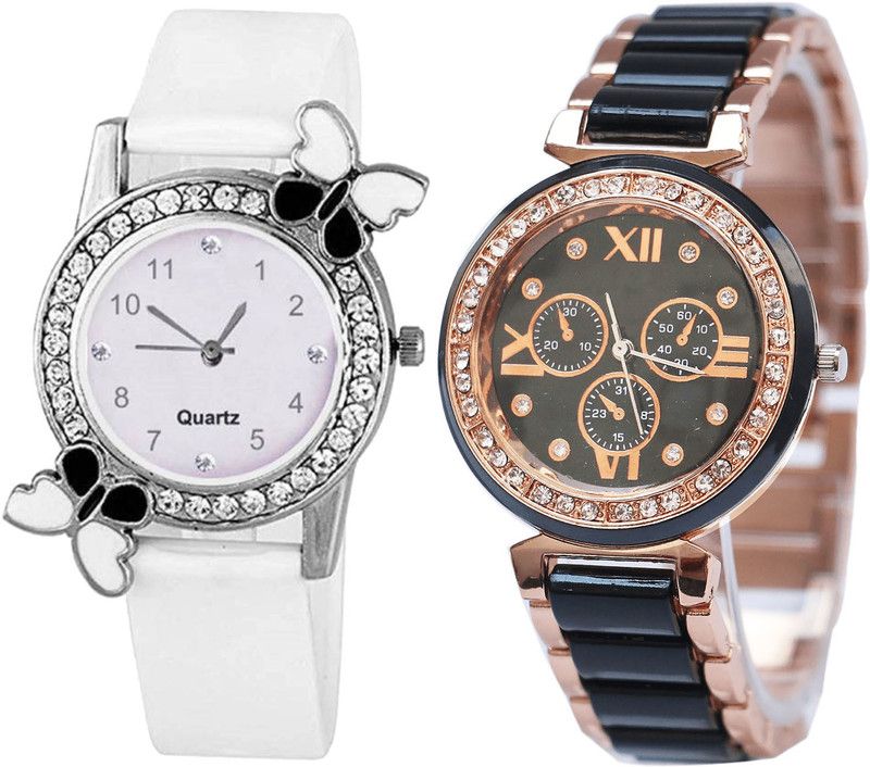 combo watch Analog Watch - For Girls Modern Exclusive Butterfly Analogue White And Black Color Girls And Women Watch - G102-G209 (Combo Of 2 )