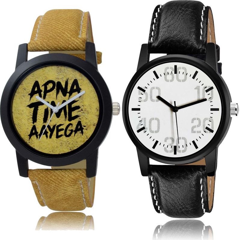 combo watch Analog Watch - For Boys Traditional Apna Time Aayega Brown And Black Color Men Watch - B383-B667 (Combo Of 2 )