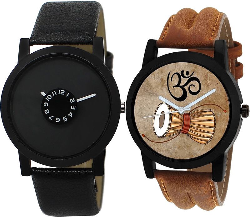 combo watch Analog Watch - For Girls Classical Heart Damru Analogue Black And Brown Color Boys And Men Watch - BL46.25-B25 (Combo Of 2 )
