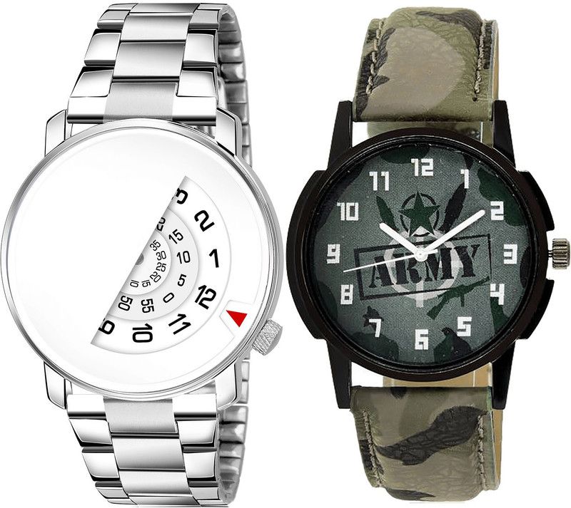 combo watch Hybrid Smartwatch Watch - For Men Treading Collegian Day And Date And Army Analog Silver And Green Color Boys And Men Watch - BL46.106-B21 (Combo Of 2 )