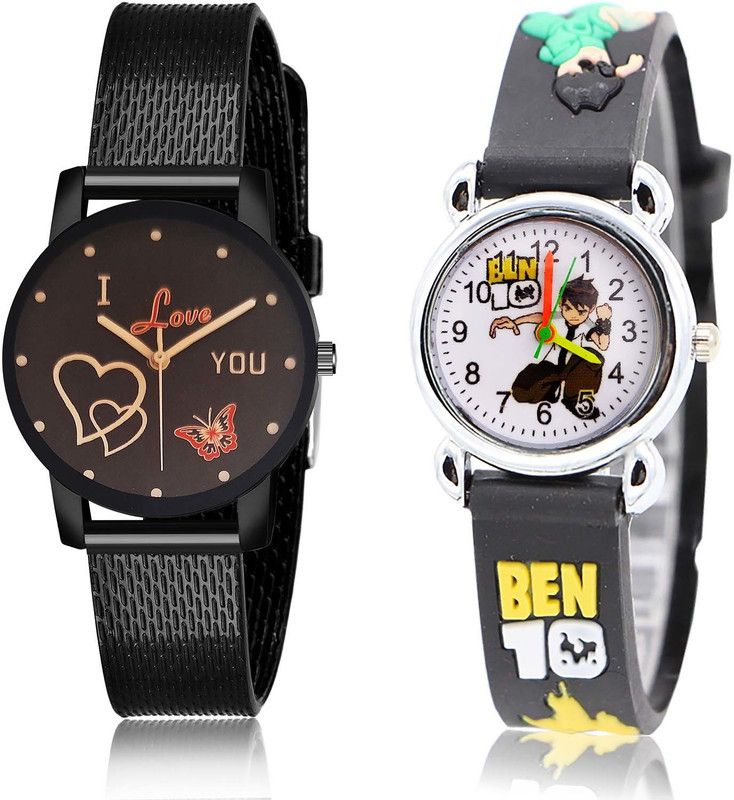 combo watch Analog Watch - For Girls Contemporary Crystal I Love You And Ben 10 Kids 2 Watch Combo For Girls And Women - G530-GC84