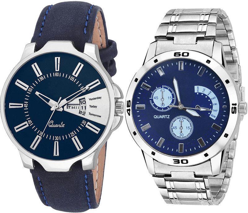 combo watch Analog Watch - For Girls Best Stylish Day And Date Analogue Blue And Silver Color Boys And Men Watch - BL46.23-B84 (Combo Of 2 )