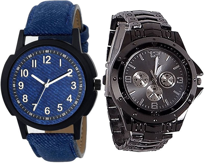 combo watch Analog Watch - For Girls Modern Heart Analogue Blue And Black Color Boys And Men Watch - B8-B70 (Combo Of 2 )