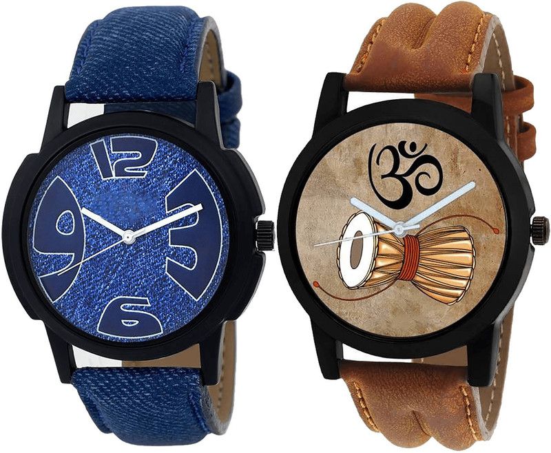 combo watch Analog Watch - For Girls Classical Heart Damru Analogue Blue And Brown Color Boys And Men Watch - B9-B25 (Combo Of 2 )