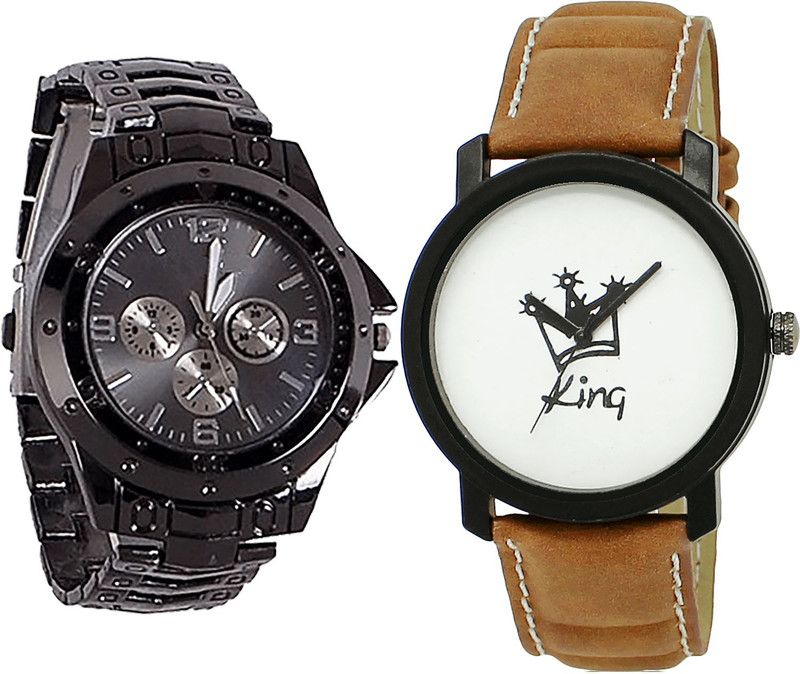 combo watch Analog Watch - For Girls Contemporary 3D Design King Analogue Black And Brown Color Boys And Men Watch - B70-BL46.18 (Combo Of 2 )