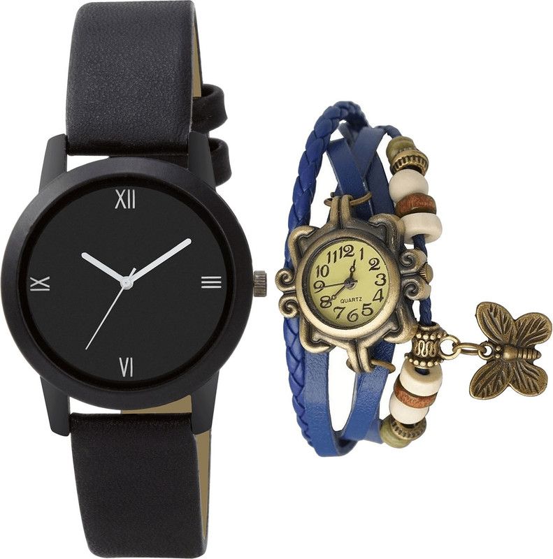 combo watch Analog Watch - For Girls Modern Royal Butterfly Analogue Black And Blue Color Girls And Women Watch - G440-G59 (Combo Of 2)