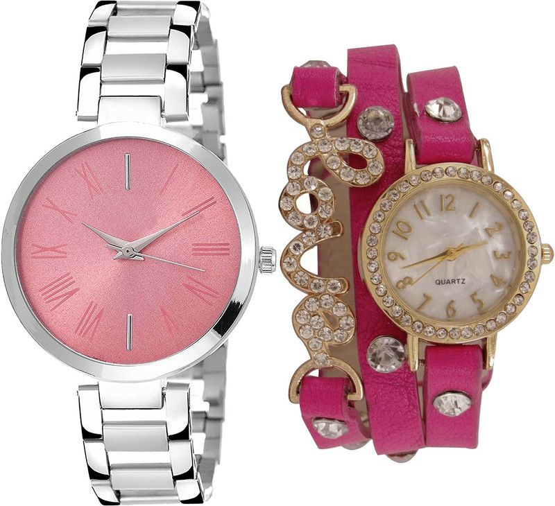combo watch Analog Watch - For Girls Modern Heart Love Valentine Analogue Silver And Pink Color Girls And Women Watch - G301-G204 (Combo Of 2 )