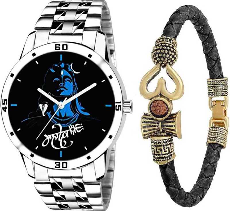 Analog Watch - For Boys WS-0187 MAHADEV+BLACK LEATHER OM KADA