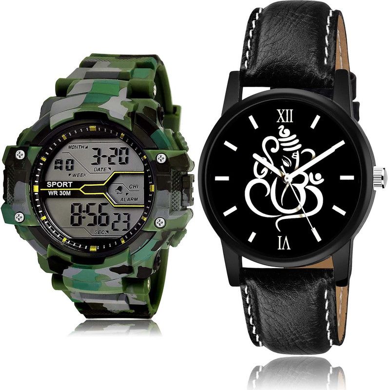 combo watch Analog-Digital Watch - For Boys New Fashionable Army Digital Sports And Ganpati 2 Watch Combo For Boys And Men BC17B27