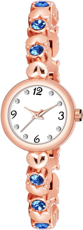 Analog Watch - For Girls L_777 BLUE DIAMOND STTUDED COPPER CHAIN RICH LOOK ANALOG QUARTZ WOMEN WATCH
