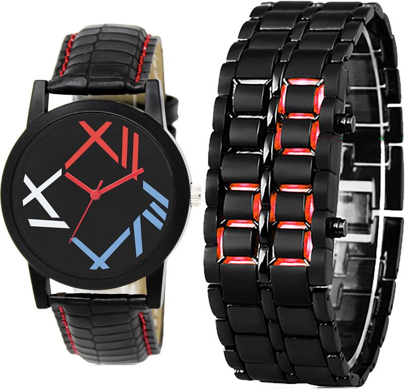 combo watch Analog Watch - For Girls Modern Fashion Led Matel Analogue Black Color Boys And Men Watch - BL46.12-B127 (Combo Of 2 )