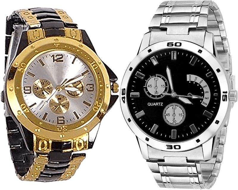combo watch Analog Watch - For Girls New Chronograph Analogue Black And Silver Color Boys And Men Watch - B73-B83 (Combo Of 2 )
