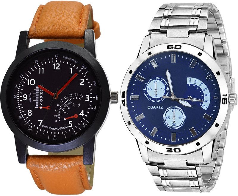 combo watch Analog Watch - For Girls Modern Party Wedding Analogue Brown And Silver Color Boys And Men Watch - B29-B84 (Combo Of 2 )