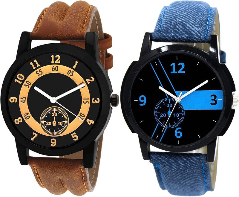combo watch Analog Watch - For Girls Contemporary 3D Design Analogue Brown And Blue Color Boys And Men Watch - B14-B7 (Combo Of 2 )