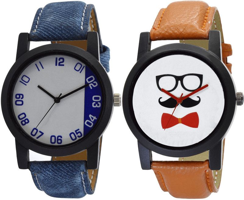 combo watch Analog Watch - For Girls Brand New Present Beard Style Analogue Blue And Brown Color Boys And Men Watch - B40-B53 (Combo Of 2 )