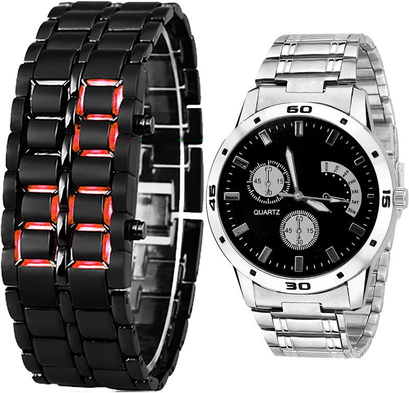 combo watch Analog Watch - For Boys Contemporary High Quality Led Matel Analogue Black And Silver Color Boys And Men Watch - B127-B83 (Combo Of 2 )