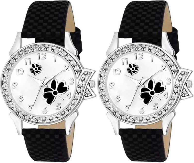 combo watch Analog Watch - For Girls Modern Fashionable Flower Analogue Black Color Girls And Women Watch - G126(2) (Combo Of 2 )