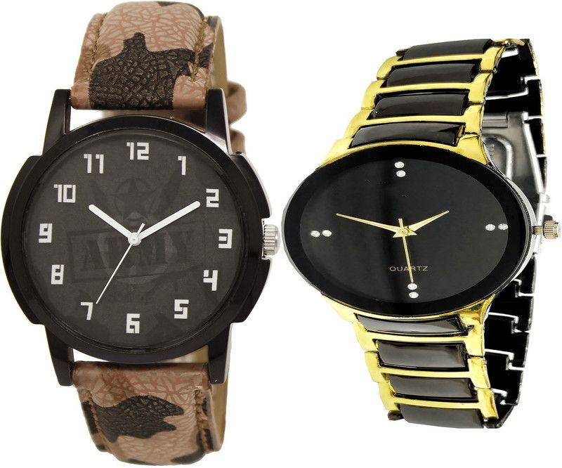 combo watch Analog Watch - For Girls Classical Gift Army Analogue Brown And Black Color Boys And Men Watch - BL46.3-B69 (Combo Of 2 )