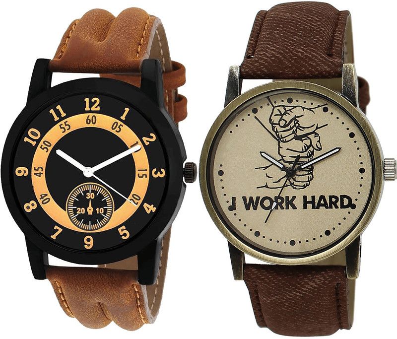 combo watch Analog Watch - For Girls New Exclusive I Work Hard Analogue Brown Color Boys And Men Watch - B14-BL46.29 (Combo Of 2 )