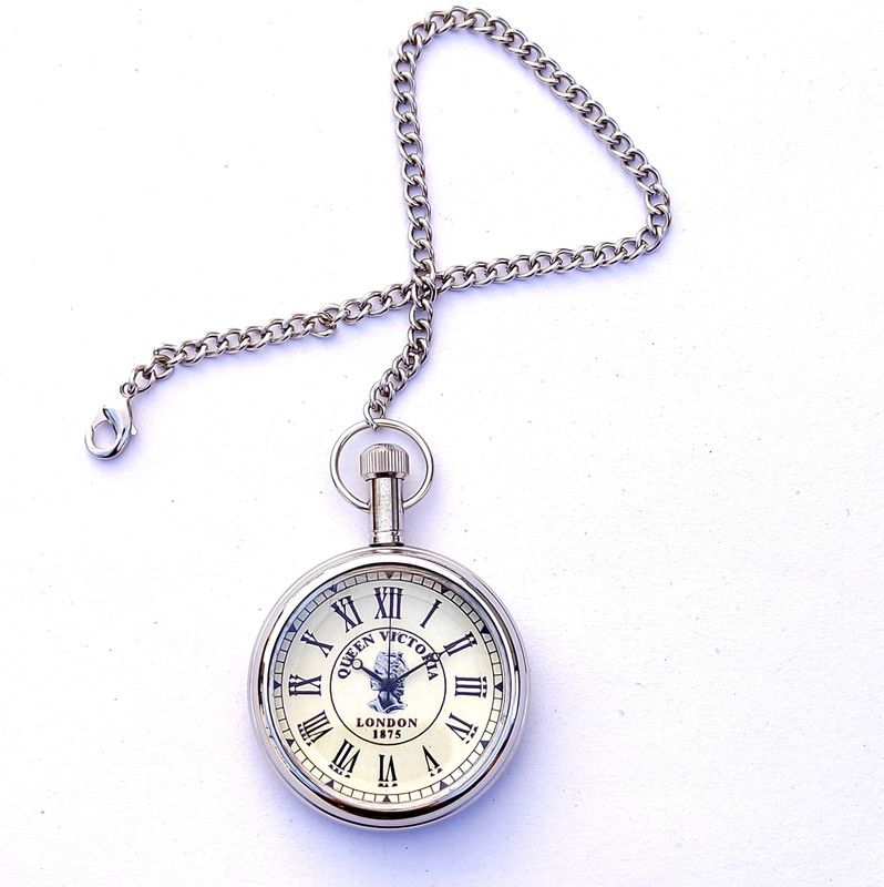 k.v handicrafts Antique Indian Look Gandhi Watch/Pocket Watch with Long Chain Pendent Type Black Dial kvh00008 Nikle Brass Pocket Watch Chain