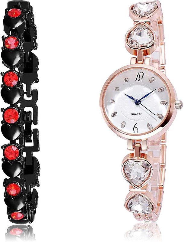 Analog Watch - For Women New Analogue Bracelet And Love Heart 2 Watch Combo For Girls And Women - GX1-G443