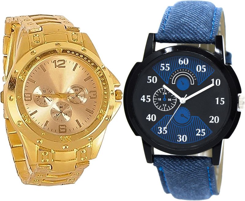 combo watch Analog Watch - For Girls Latest Royal Analogue Gold And Blue Color Boys And Men Watch - B71-BL46.2 (Combo Of 2 )