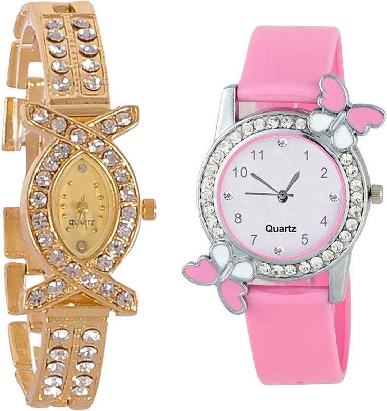 combo watch Analog Watch - For Girls Modish Exclusive Analogue Gold And Pink Color Girls And Women Watch - G125-G99 (Combo Of 2 )