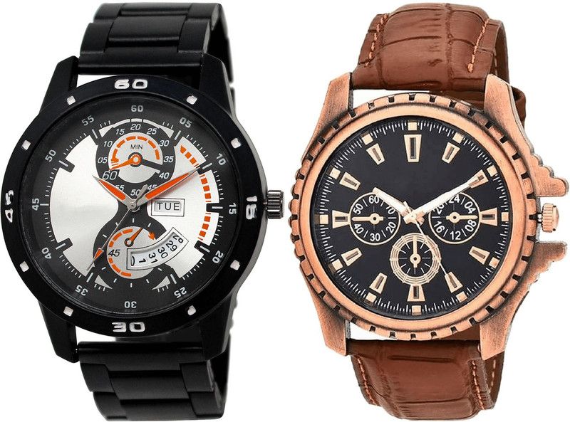 combo watch Analog Watch - For Girls Brand New Royal Day And Date Analogue Black And Brown Color Boys And Men Watch - BL46.107-B110 (Combo Of 2 )