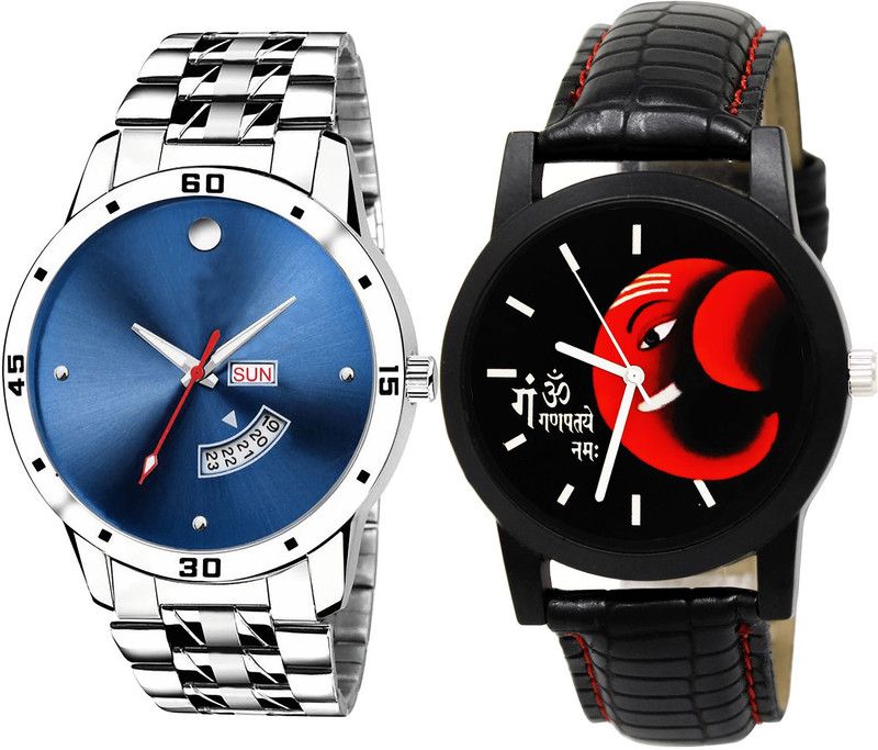 combo watch Analog Watch - For Boys & Girls Best Wrist Day And Date And Ganpti Analogue Silver And Black Color Boys And Men Watch - BL46.105-B120 (Combo Of 2 )