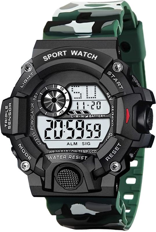 ED-DG-011-Green Military Strap | 12h/24h Time | Led back light | Multi-Functional | Calendar Day and Date | Alarm | LED Display | Digital Watch - For Men