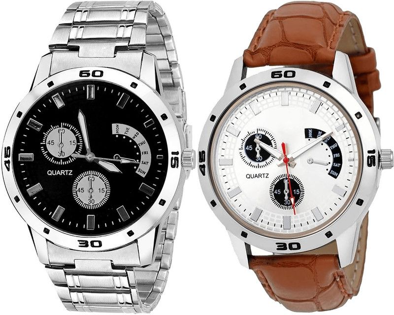 combo watch Analog Watch - For Men & Women Modern Fashionable Analogue Silver And Brown Color Boys And Men Watch - B83-B52 (Combo Of 2 )
