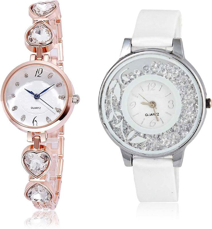 combo watch Analog Watch - For Women Classical Chronograph Love Heart And Flower Combo Watch For Girls And Women - G443-G90