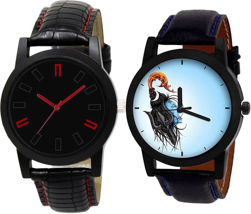 combo watch Analog Watch - For Girls Contemporary 3D Design Mahadev Analogue Black Color Boys And Men Watch - B28-B22 (Combo Of 2 )