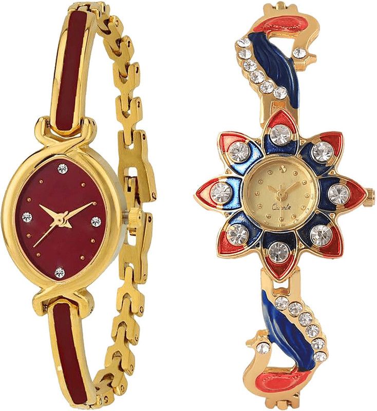 combo watch Analog Watch - For Girls Modern Traditional Analogue Gold Color Girls And Women Watch - G122-G118 (Combo Of 2 )