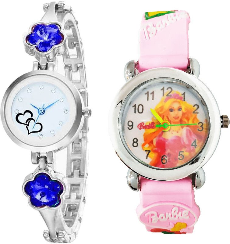 combo watch Analog Watch - For Girls Latest Luxury Love Valentine And Barbie Doll Analogue Silver And Pink Color Girls And Women Watch - G433-G320 (Combo of 2 )