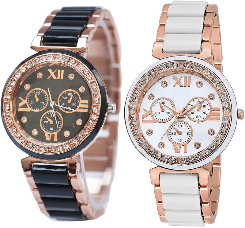 combo watch Analog Watch - For Girls Treading Formal Analogue Black And White Color Girls And Women Watch - G209-G210 (Combo Of 2 )