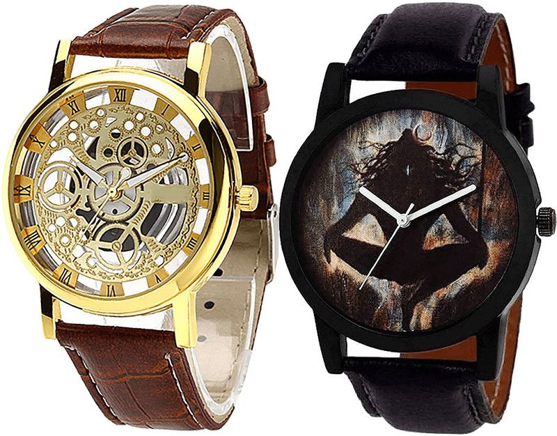 combo watch Analog Watch - For Girls Treading Designer Open And Mahadev Analogue Brown And Black Color Boys And Men Watch - B45-B24 (Combo Of 2 )