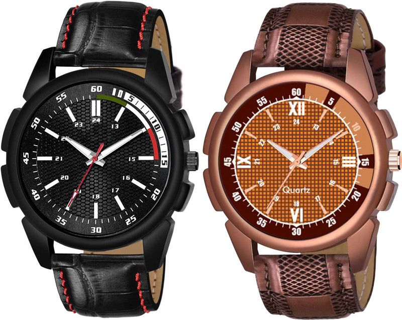 Alluring Watch with genuine leather strap and attractive dial designed watch Analog watch for boys pack of 2 Analog Watch - For Boys wpst08