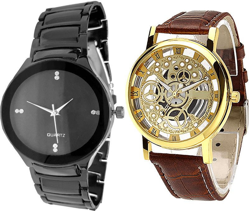 combo watch Analog Watch - For Girls Brand New Exclusive Open Analogue Black And Brown Color Boys And Men Watch - B67-B45 (Combo Of 2 )