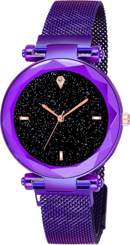 Analog Watch - For Girls Black Dial Purple Magnet Belt
